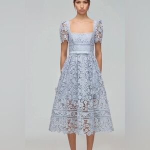 EUC Self-Portrait Powder Blue Guipure Lace Midi Dress Size 10